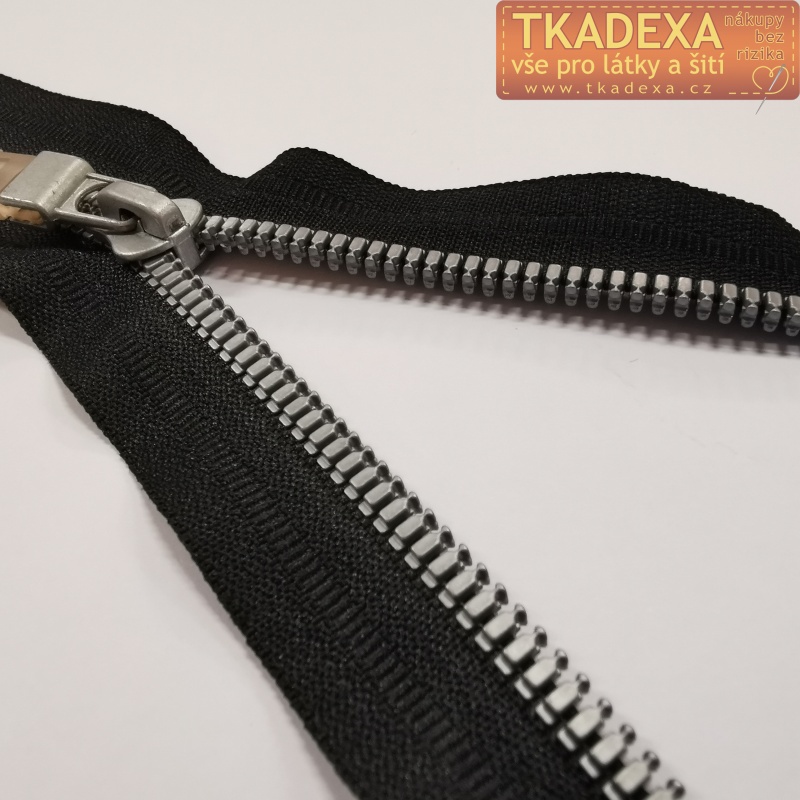 Zip kostěný 7mm 60cm-ČERNÁ se stříbrnými zoubky