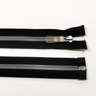 Zip kostěný 7mm 55cm-ČERNÁ se stříbrnými zoubky po 25ks