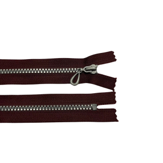Zip kostěný nedělitelný 14cm-VÍNOVÁ se stříbrnými zoubky