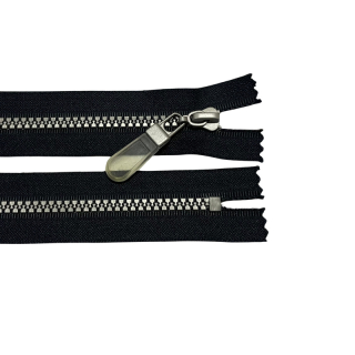 Zip kostěný nedělitelný 14cm-TMAVĚ MODRÁ se stříbrnými zoubky