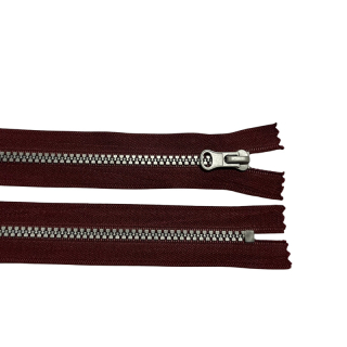Zip kostěný nedělitelný 20cm-VÍNOVÁ se stříbrnými zoubky