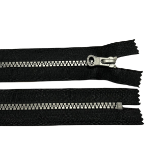 Zip kostěný nedělitelný 12cm-ČERNÁ se stříbrnými zoubky po 25ks