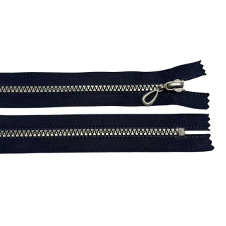 Zip kostěný nedělitelný 20cm-NAVY se stříbrnými zoubky
