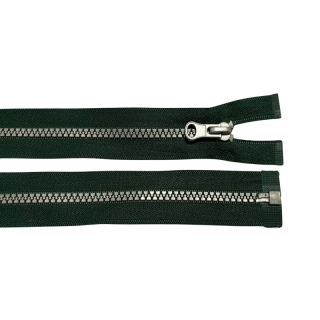 Zip kostěný dělitelný 40cm-TMAVĚ ZELENÁ se stříbrnými zoubky