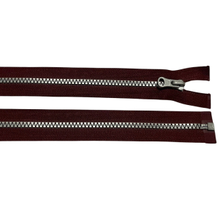 Zip kostěný dělitelný 50cm-VÍNOVÁ se stříbrnými zoubky