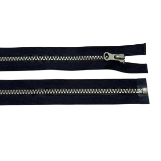 Zip kostěný dělitelný 65cm-NAVY se stříbrnými zoubky