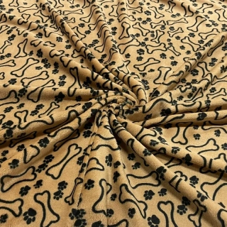 VZOREK-Coral fleece SOFT-PSÍ TLAPKY A KOSTI NA BÉŽOVÉ