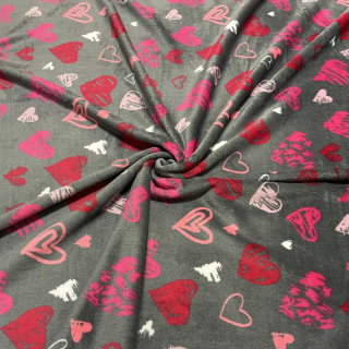 Coral fleece SOFT-SRDCE na tmavě šedé