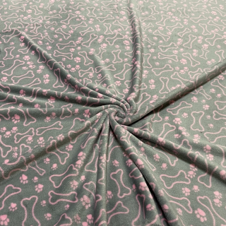 Coral fleece SOFT-PSÍ TLAPKY A KOSTI NA ŠEDÉ